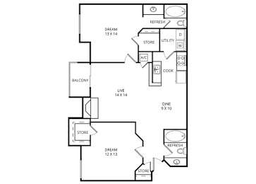 2 beds, 2 baths, 1,000 sqft, $1,129