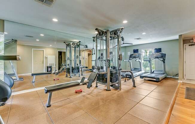 the gym has plenty of equipment for your workouts