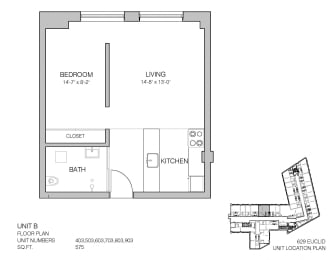 Studio, 1 bath, 574 sqft, $1,025