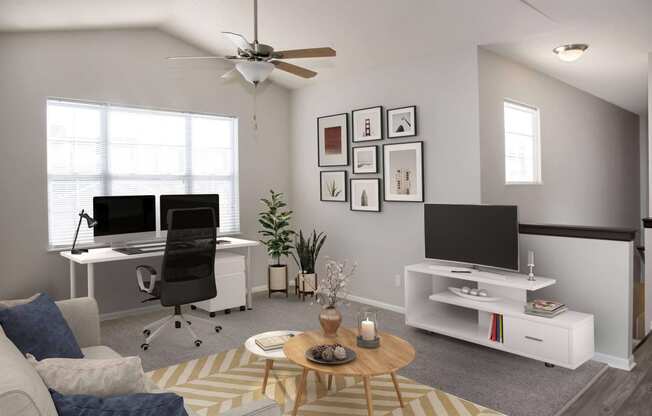 Open and modern living space with a large window perfect to create you work from home space.