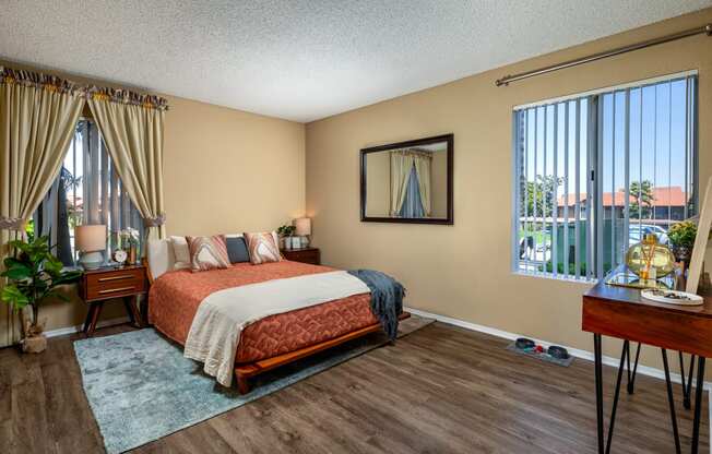 Model unit bedroom at Bella Terra apartments