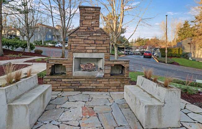 Outdoor Fireplace | Taluswood Apartments |  Mountlake Terrace