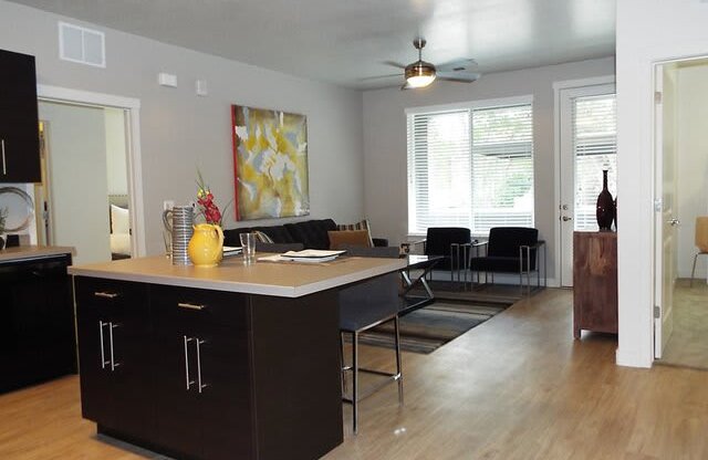 Island Kitchen and Open Living at Enclave at 1400 South Apartments, Utah