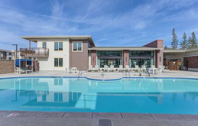 Pool View at Sierra Gateway Apartments in the afternoon with blue skies