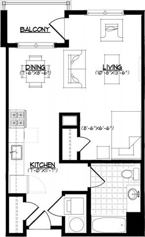 Studio, 1 bath, 543 sqft, $2,230