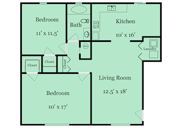 2 beds, 1 bath, 990 sqft, $1,234