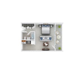 Studio, 1 bath, $1,286