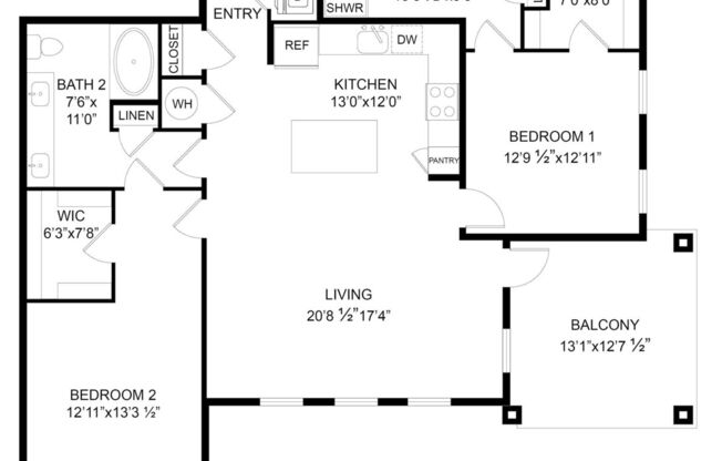 2 beds, 2 baths, 1,476 sqft, $2,600