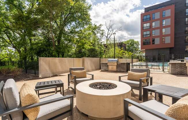 the reserve at bucklin hill leasing office patio with fire pit at Hydro, Richmond, 23224