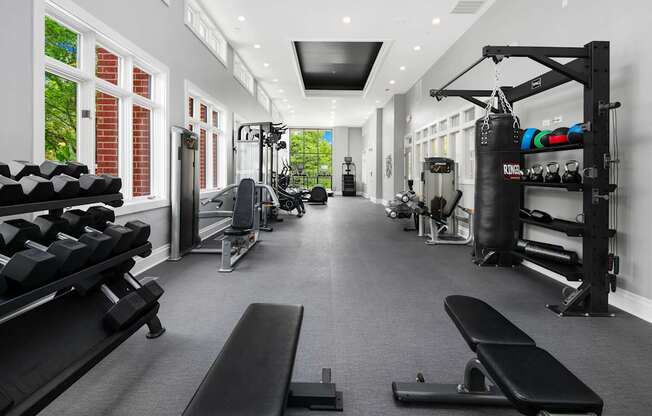 A well-equipped gym with a variety of exercise equipment.