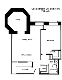  Floor Plan Mass Mills I 1BR/1BA