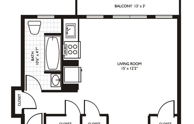 Studio, 1 bath, 305 sqft, $1,550, Unit 202