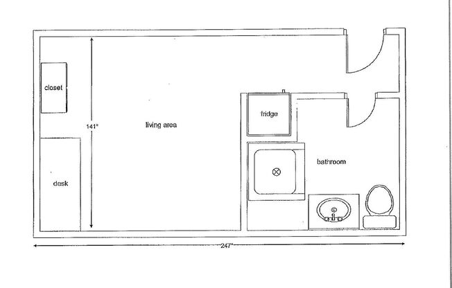 Studio, 1 bath, 245 sqft, $969, Unit 103