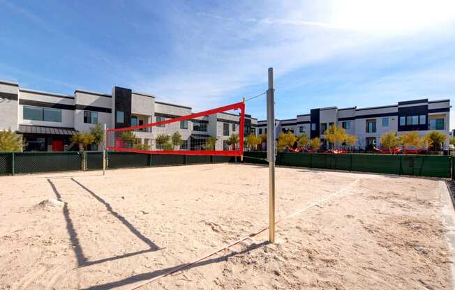 A sand volleyball court at the Evo