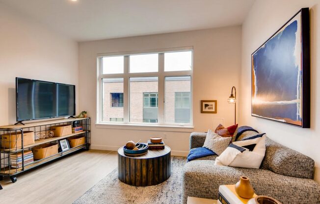 Living Room With TV at Holm at Sellwood, Portland, OR
