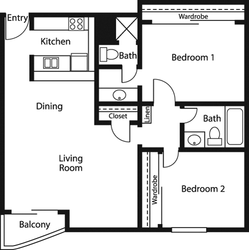 2 beds, 2 baths, 914 sqft, $2,441