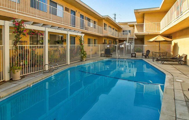 Large solar heated pool in Woodbridge Park courtyard.