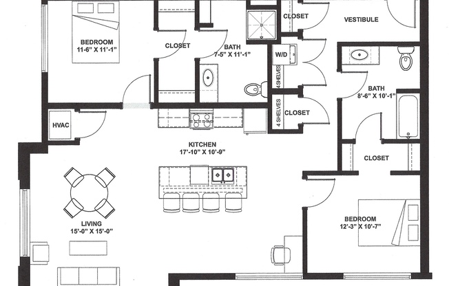 2 beds, 2 baths, 1,240 sqft, $2,754, Unit 406