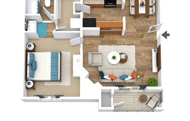 1 bed, 1 bath, 609 sqft, $1,266