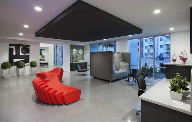 coworking space with a red chair