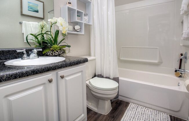 Bathrooms are modern and updated in all Lincoln Shores apartment homes.