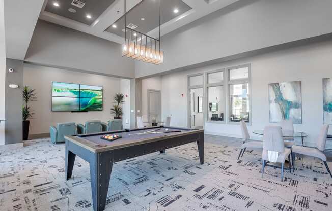 a game room with a ping pong table