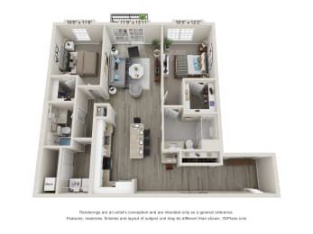 2 beds, 2 baths, 1,299 sqft, $3,731