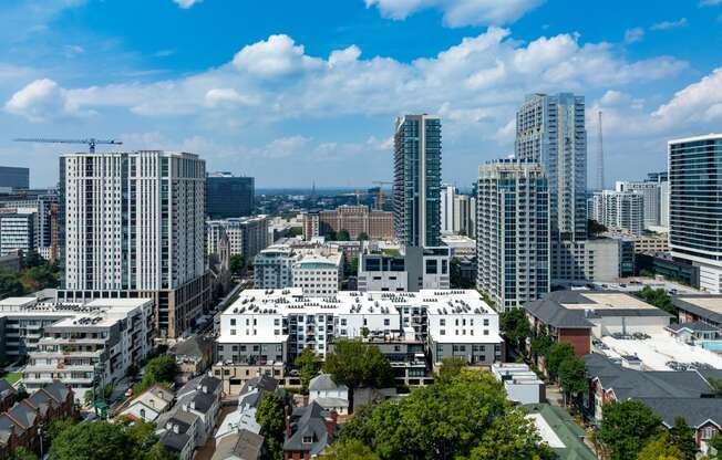 a view of the city from the roof of a building