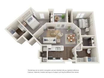 2 beds, 2 baths, 1,004 sqft, $1,631