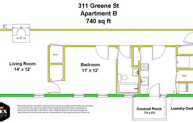 1 bed, 1 bath, 740 sqft, $995, Unit 311 B