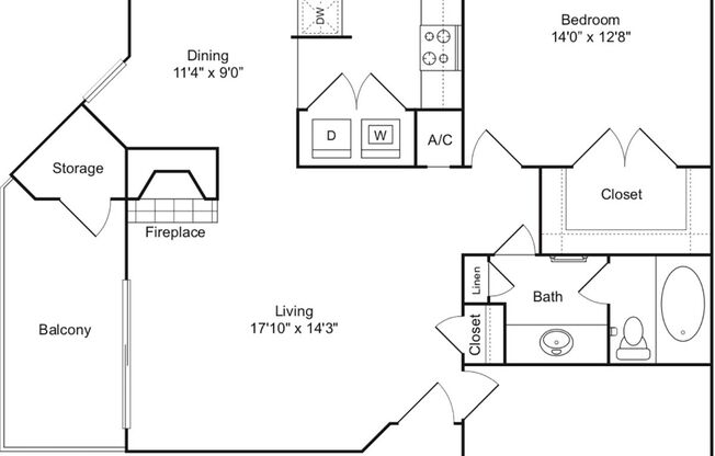 1 bed, 1 bath, 950 sqft, $919