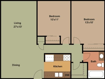 2 beds, 1 bath, 780 sqft, $1,305