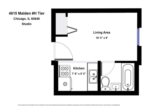 Studio, 1 bath, 225 sqft, $1,095, Unit 4615-2H