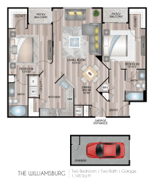 2 beds, 2 baths, 1,145 sqft, $1,457