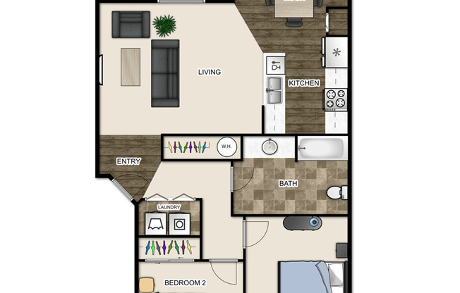 2 beds, 1 bath, 1,031 sqft, $1,895, Unit H82