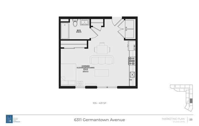 Studio, 1 bath, 501 sqft, $1,200, Unit 105