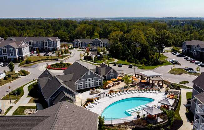 Aerial View Of Pool at River Crossing Apartments, St. Charles, MO, 63303