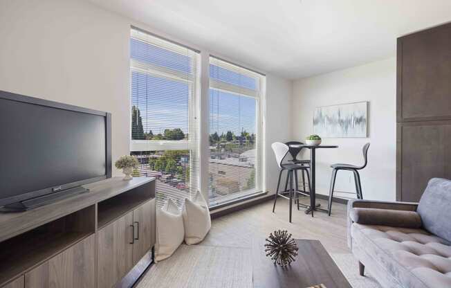 large windows feature window coverings