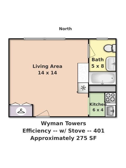 Studio, 1 bath, 240 sqft, $1,125, Unit 501