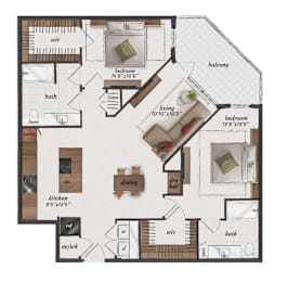 2 beds, 2 baths, 1,238 sqft, $2,175