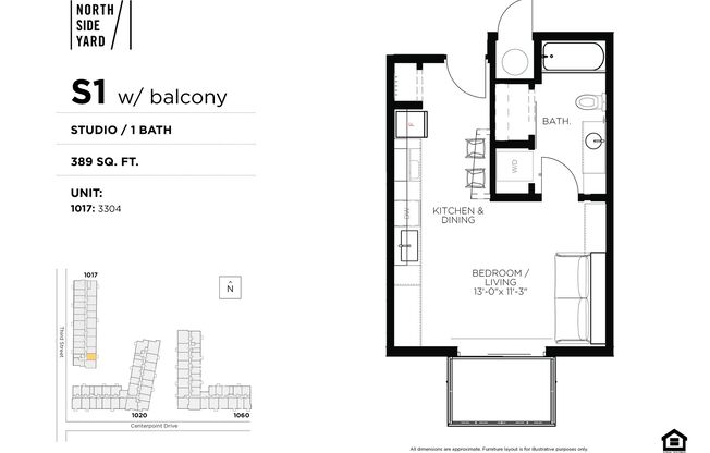 Studio, 1 bath, 389 sqft, $895, Unit 3306