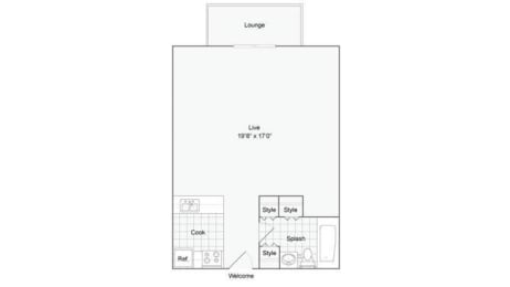 Studio, 1 bath, 480 sqft, $1,165