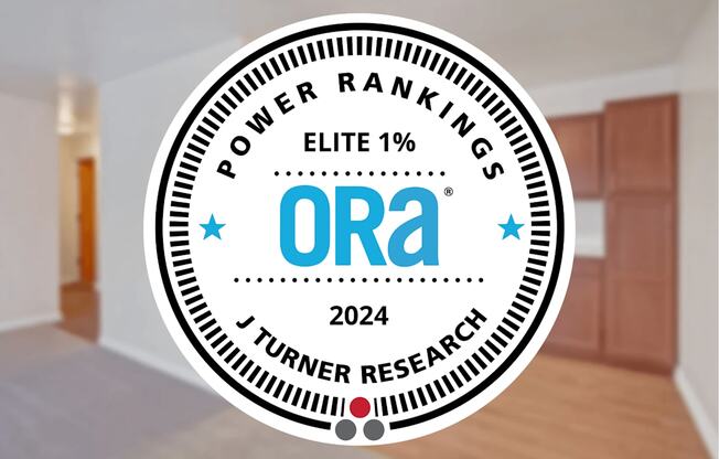 A badge with the text "POWER RANKINGS ELITE 1%" and "ORA 2024" is superimposed on an image of a room.