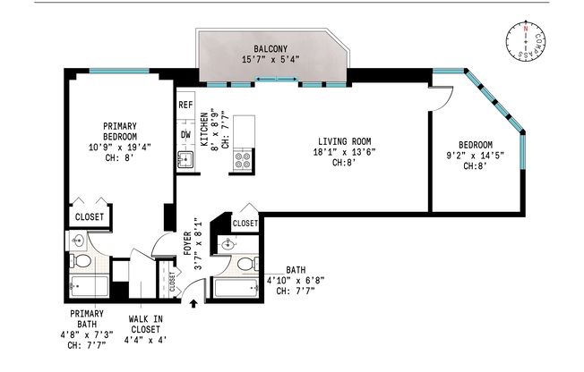 2 beds, 2 baths, $6,995, Unit 14E