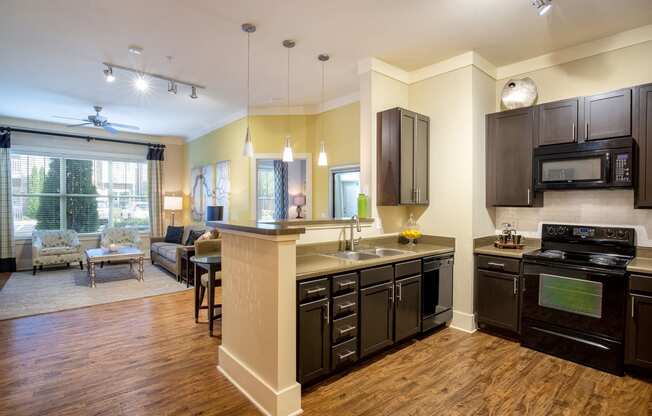 Parc at Grandview Apartments unit interior of living room and kitchen