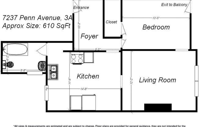 1 bed, 1 bath, 610 sqft, $1,299, Unit 7237 Penn Ave. #3A