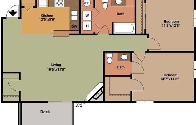 2 beds, 1.5 baths, 1,067 sqft, $1,050, Unit 205-14