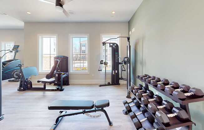 a 24-hour fitness center with free weights