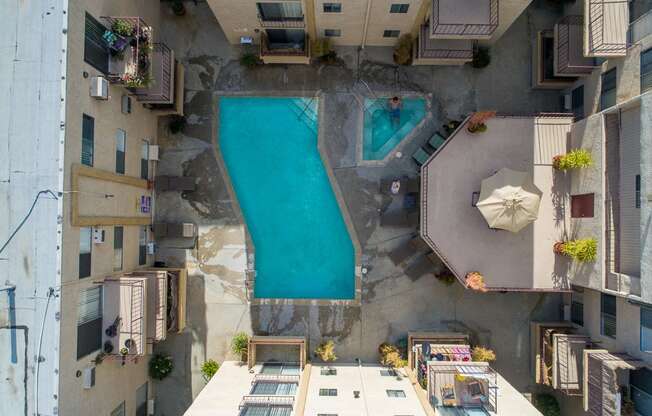 Top View of Swimming Pool at Park Merridy, Northridge, California