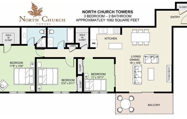 3 beds, 2 baths, 1,082 sqft, $1,725, Unit 1-519